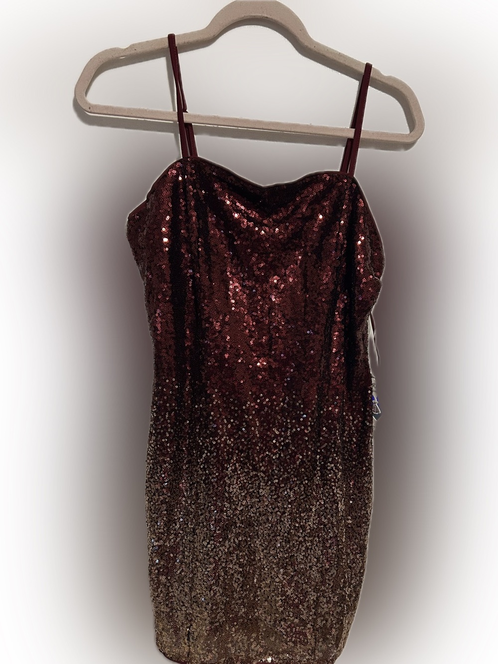iris Sequined Ombre Mini Dress in Burgundy and Gold